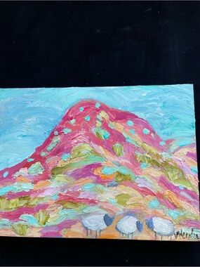 Southwest Hills With Grazing Sheep Acrylic Original Painting 16”x12”x1.5”Canvas
